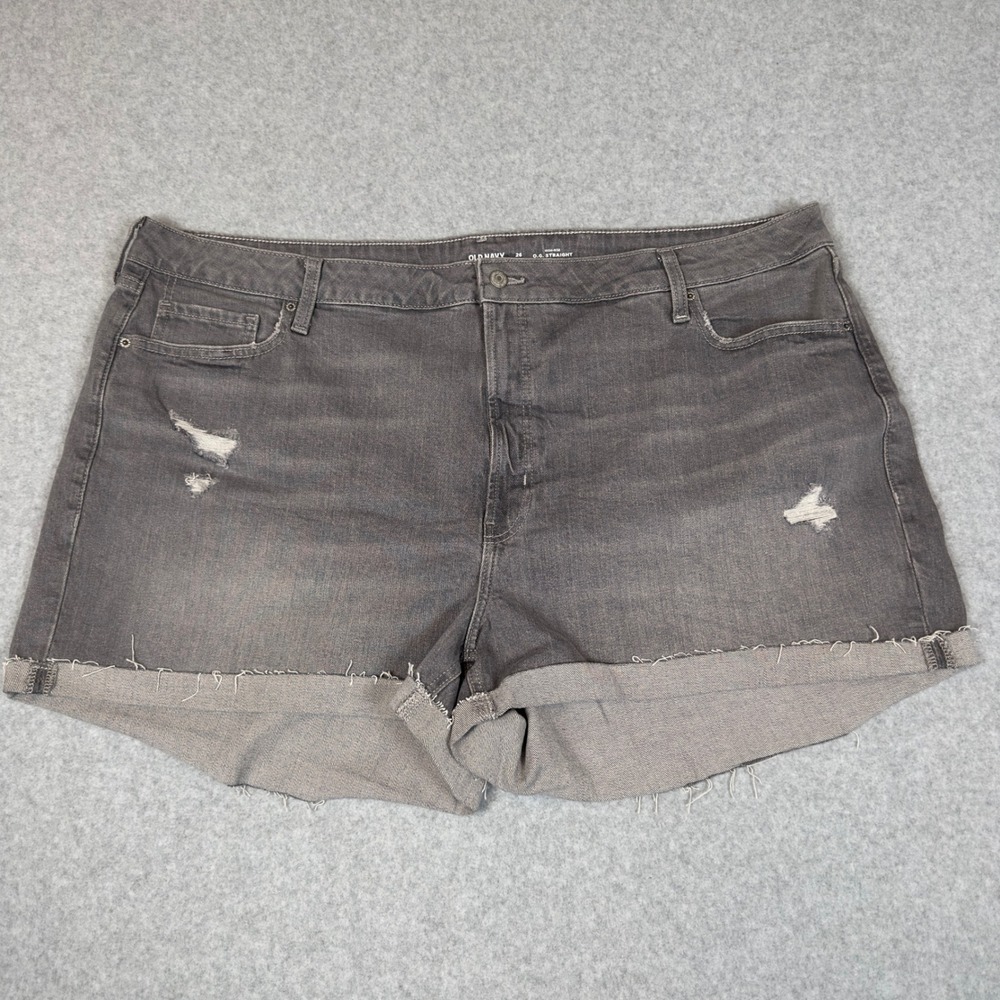 Old Navy High Rise OG Straight Gray Denim Distressed Cuffed Shorts Size 26